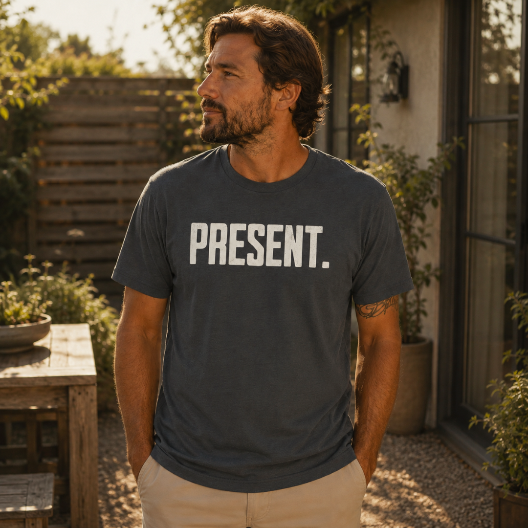 Present Dad graphic tee, minimalist bold typography design - EvoDad Co.