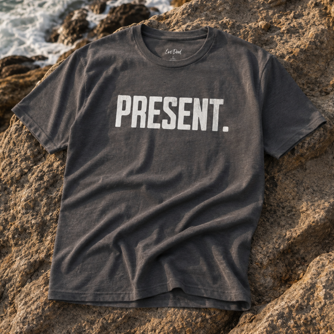 Present Dad graphic tee, minimalist bold typography design - EvoDad Co.