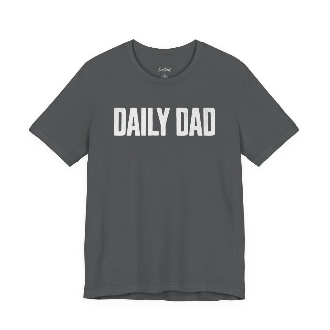 Daily Dad Tee in Charcoal — front flat lay showing the 'Daily Dad' distressed graphic — EvoDad Co.