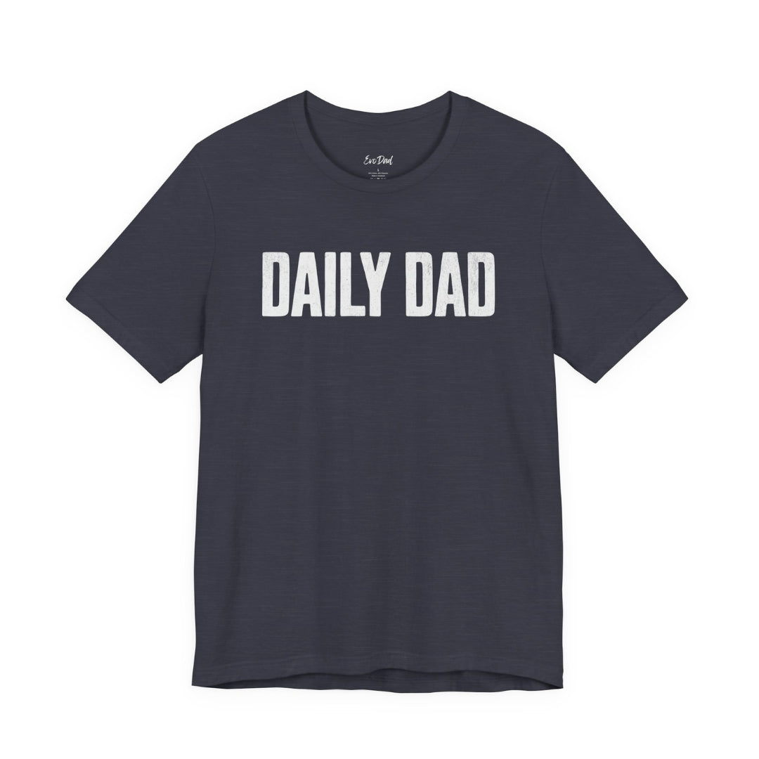 Daily Dad Tee in Navy — front flat lay showing the 'Daily Dad' distressed graphic — EvoDad Co.